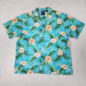 Caribbean Joe Men's XXL 100% Silk Hawaiian Camp Shirt Blue Hibiscus Floral